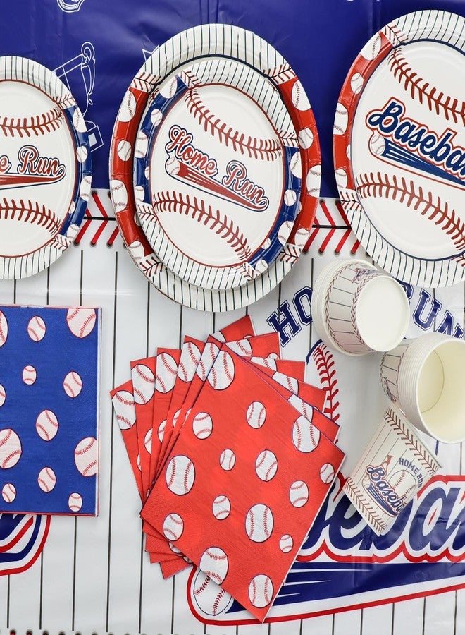 PTECDROTS Baseball Party Decorations - 81Pcs Baseball Plates and Napkins Sets, Tablecloth, Blue Forks for Sports Fans Kid Adult Birthday Party Supplies, Serve 20 - Image 3